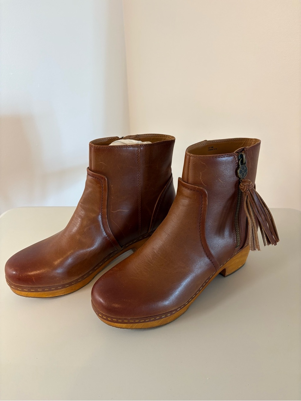 Patricia Nash Chestnut Brown Leather Tassel Ankle Boots